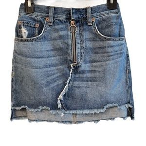 Rag & Bone Circle Zip Distressed Denim Skirt